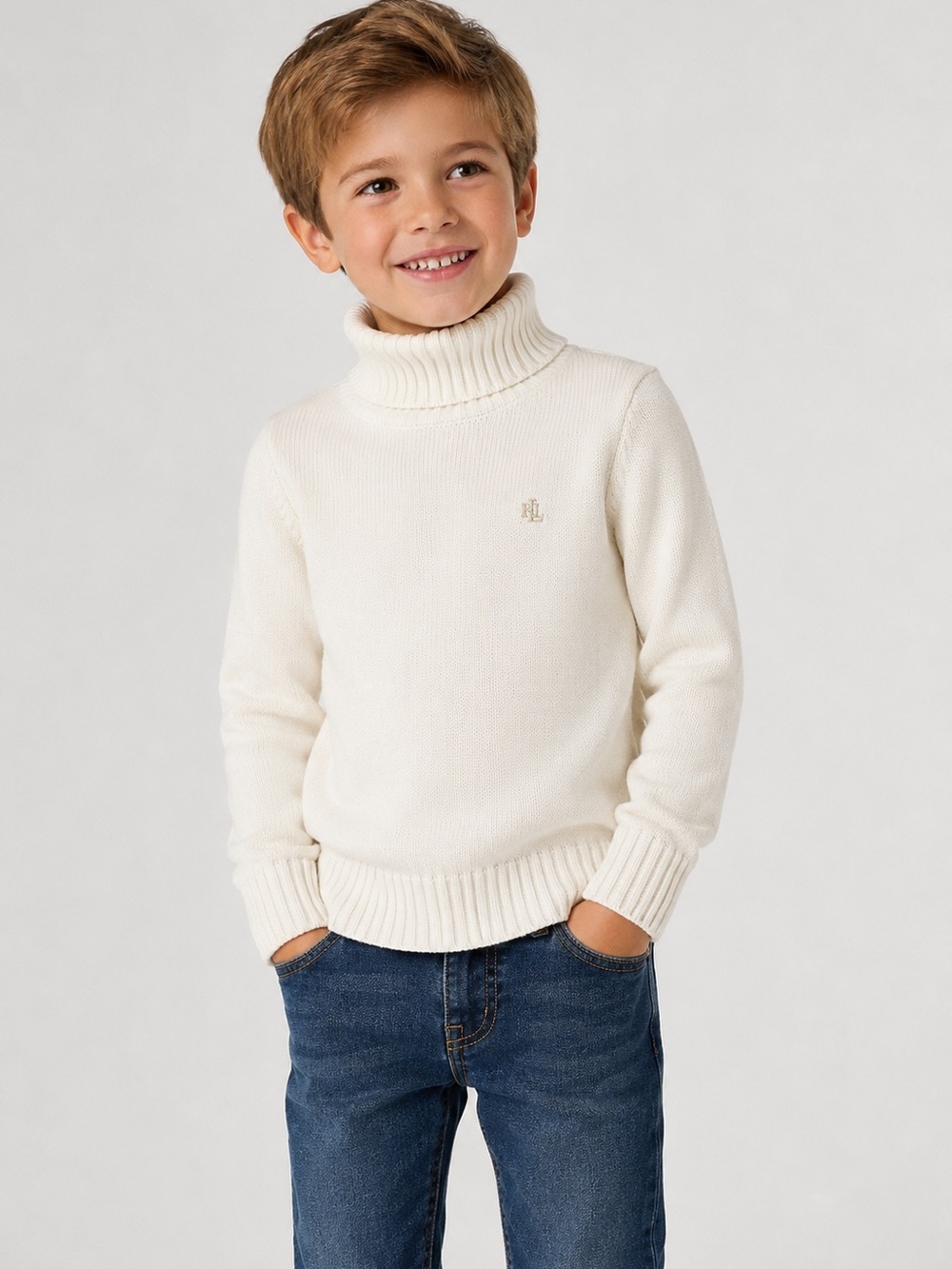 Lauren Ralph Lauren Kids Ivory Cotton Turtleneck Sweater Size M 5/6